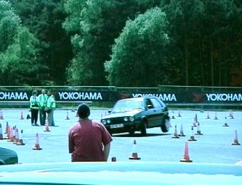 GTI lifting a tyre during testing